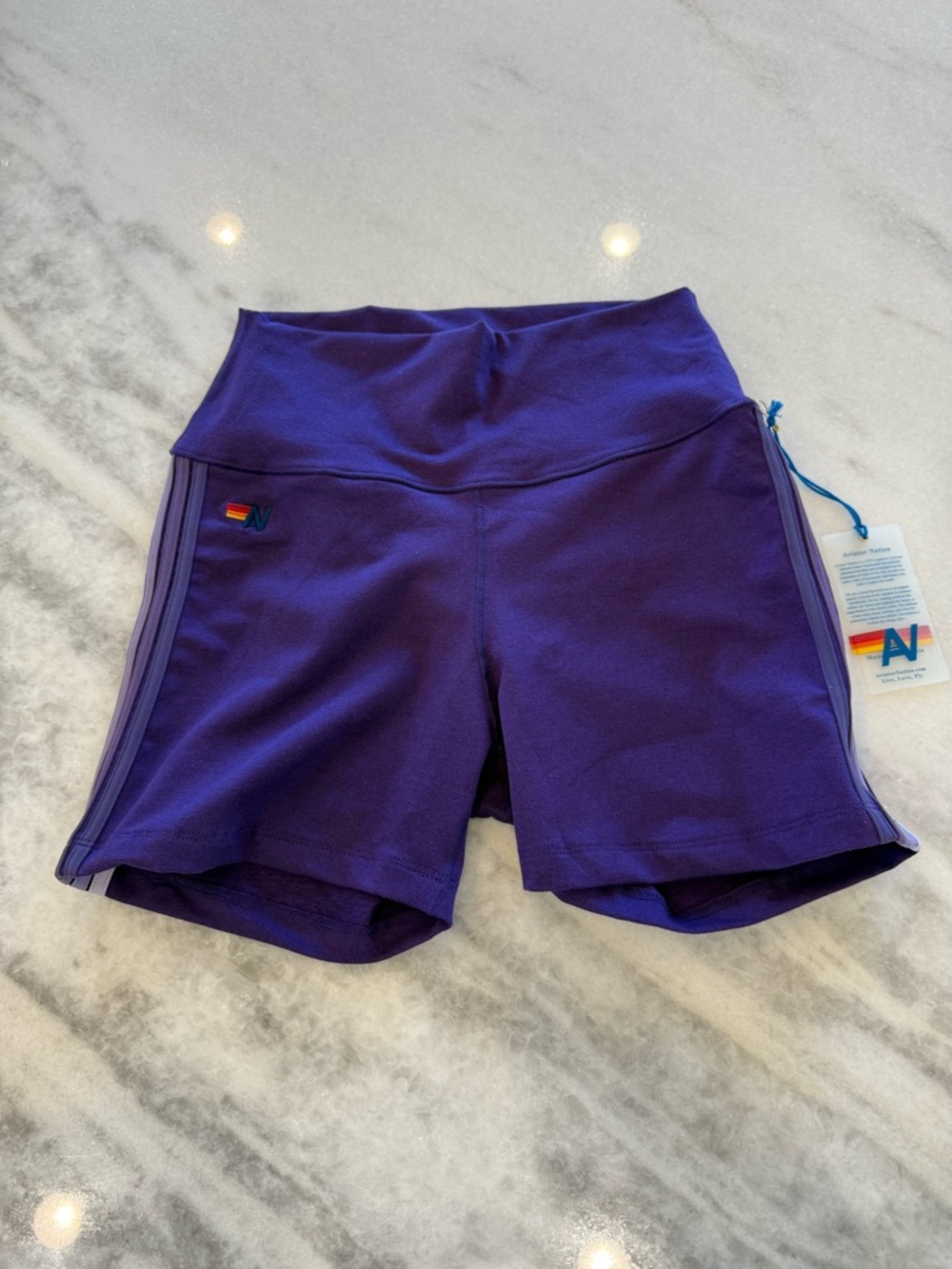 Aviator Nation 5 Stripe 4" Hi-Rise Biker Shorts Grape Purple NWT medium